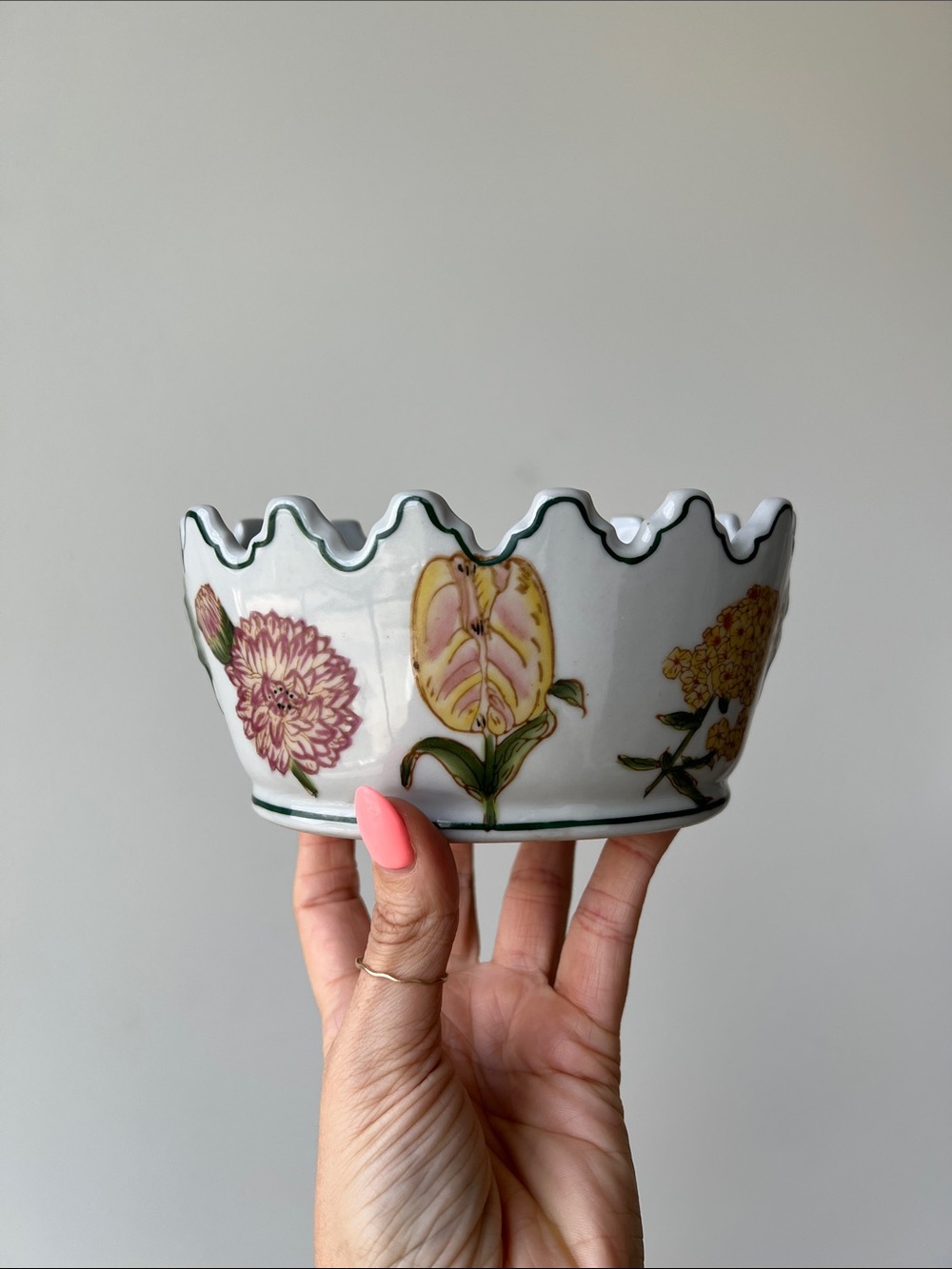 Vintage Scandinavian Floral Planter Bowl Catchall Decor Porcelain